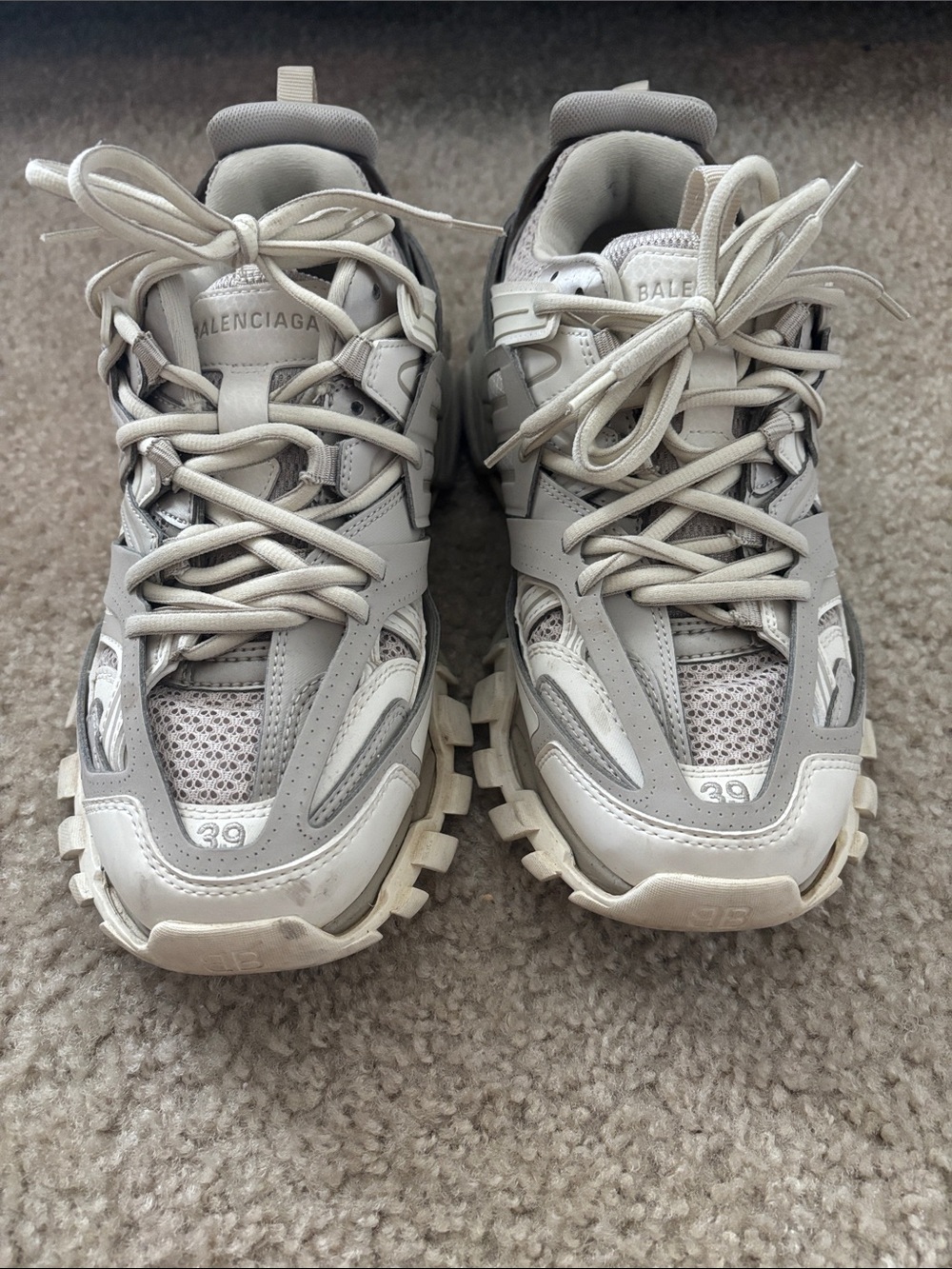 Balenciaga Beige and Light Gray Chunky Track Sneakers
